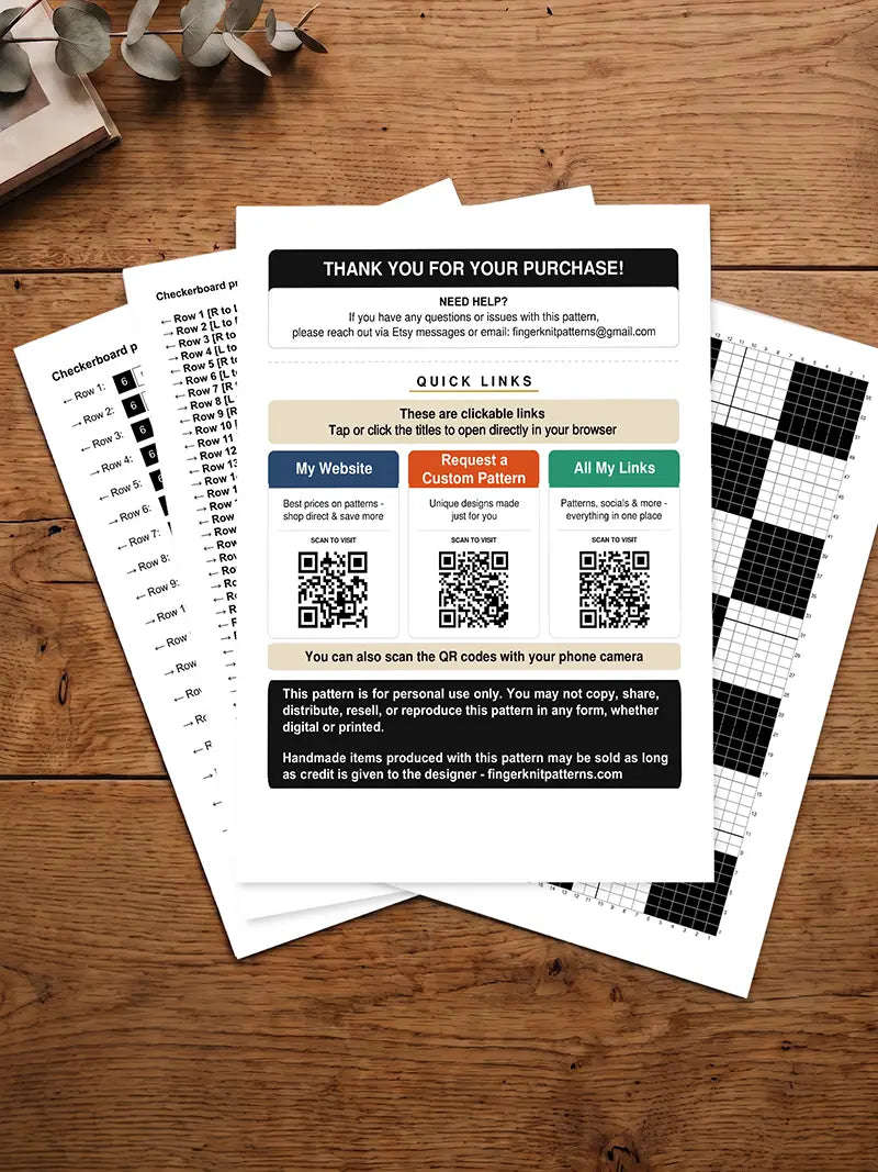 Checkerboard Print Finger Knitting Pattern for Chunky Knit Blanke