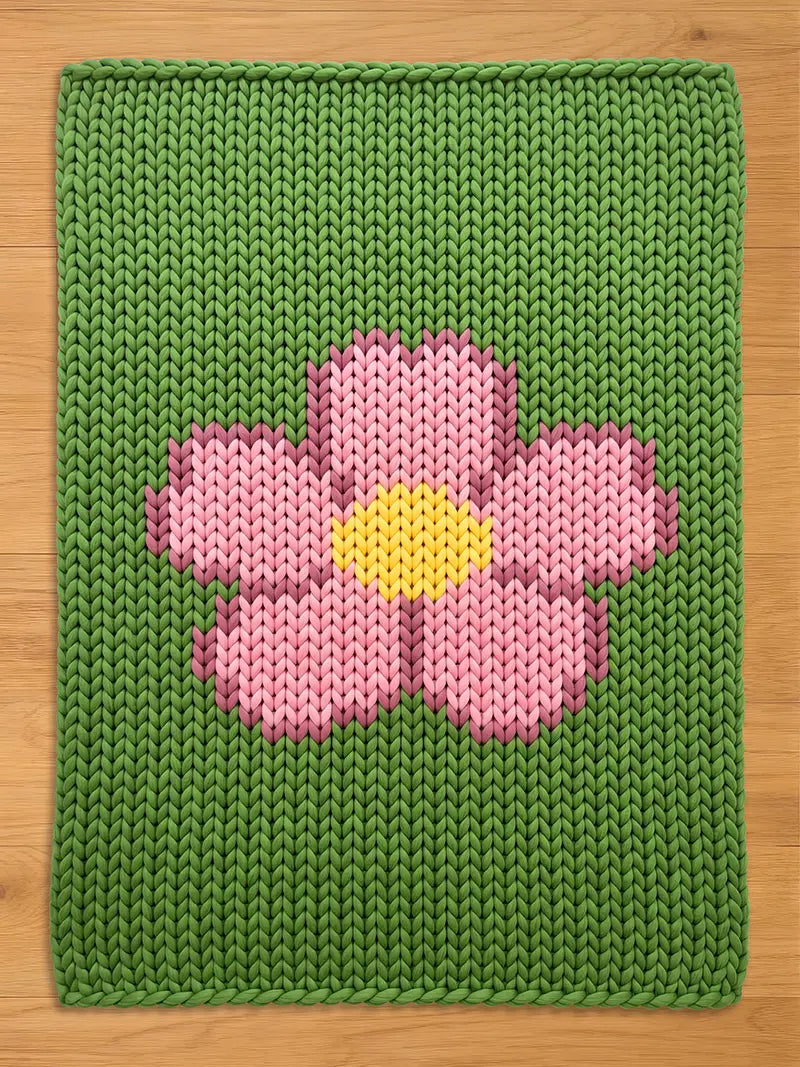 Sakura Flower Finger Knitting Pattern for Chunky Knit Blanket