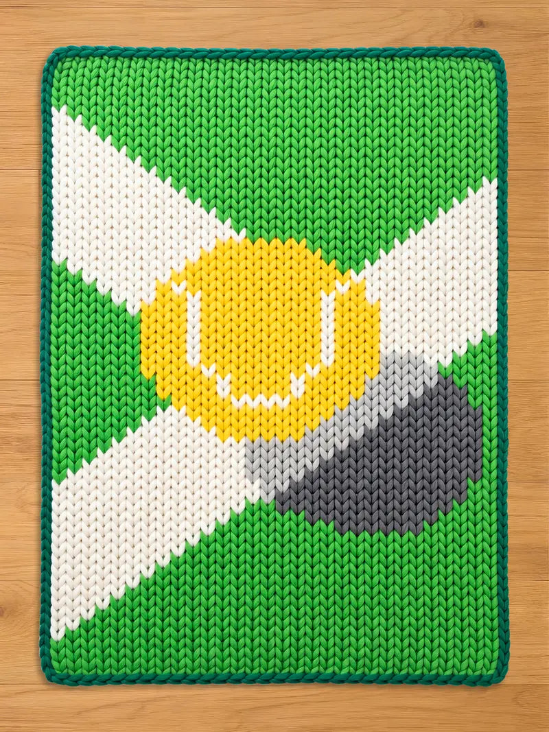 The blanket features a bright green background with a dark green border, displaying a central design of a yellow tennis ball with white wings and a gray motion trail